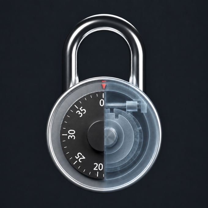 Mechalock app icon: a round padlock, half of it seen through with X-Ray